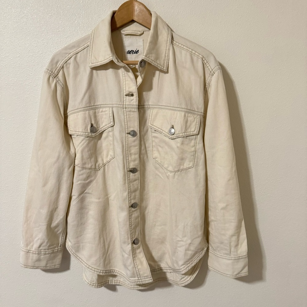 Aerie Ivory Cotton Shacket Shirt Jacket Contrast Stitch Coastal Cowgirl 2021-M